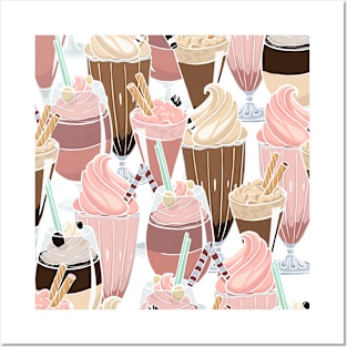 Milkshakes drawn vector seamless pattern Posters and Art